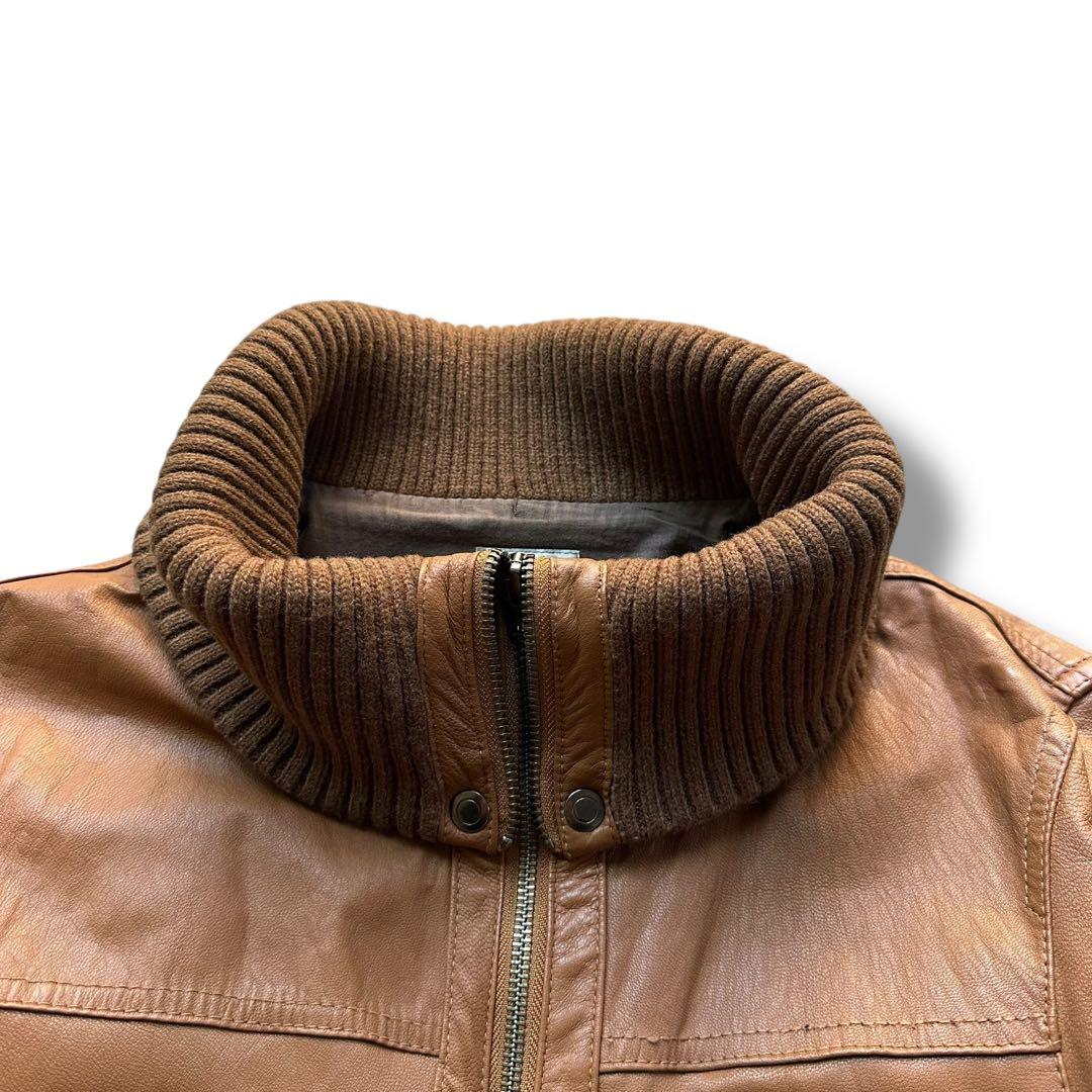 希少色 タケオキクチ ゴートスキン ライダース シングル 茶 リブ ダブルジップ