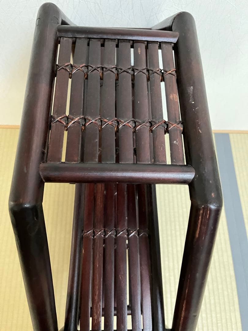 八角型飾り棚、茶器棚、珍品収納、コレクション棚、竹工芸、茶道具、アンティーク