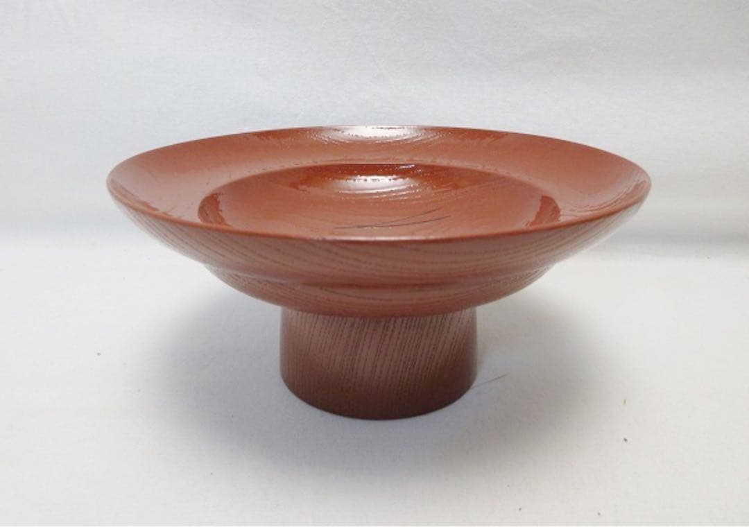 ほぼ未使用 茶道具 漆園作 木製朱塗 松葉蒔絵 高杯 干菓子器 煎茶道具 共箱