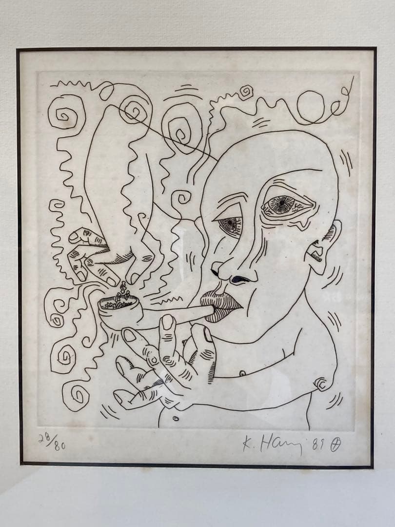 【超希少品】 キースヘリング アート 絵 絵画 レア 1点物 現状品 額縁付き