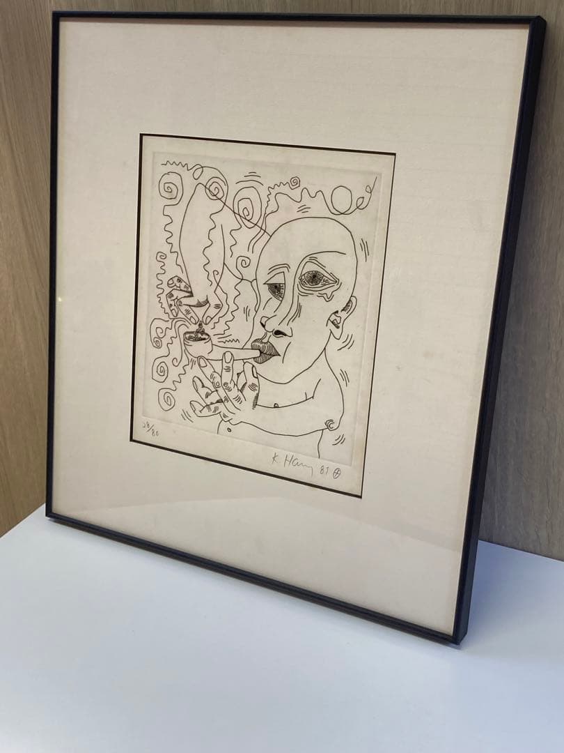 【超希少品】 キースヘリング アート 絵 絵画 レア 1点物 現状品 額縁付き