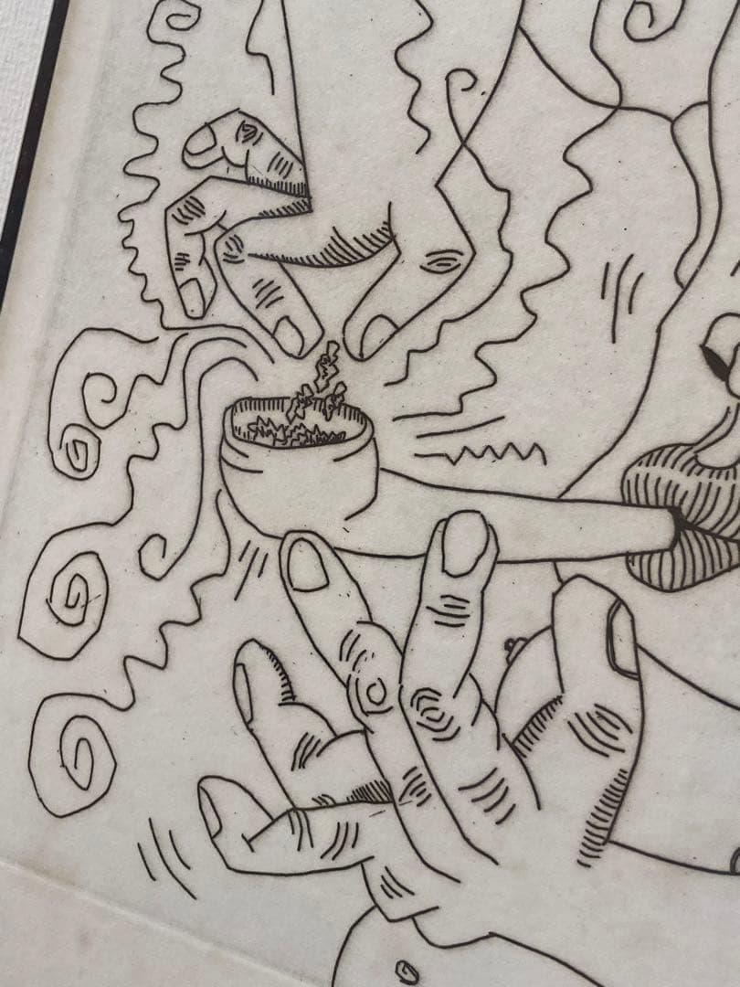 【超希少品】 キースヘリング アート 絵 絵画 レア 1点物 現状品 額縁付き