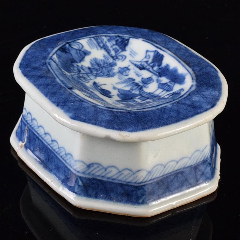 中国　青花　山水文　八角水孟　筆洗　V　R7988