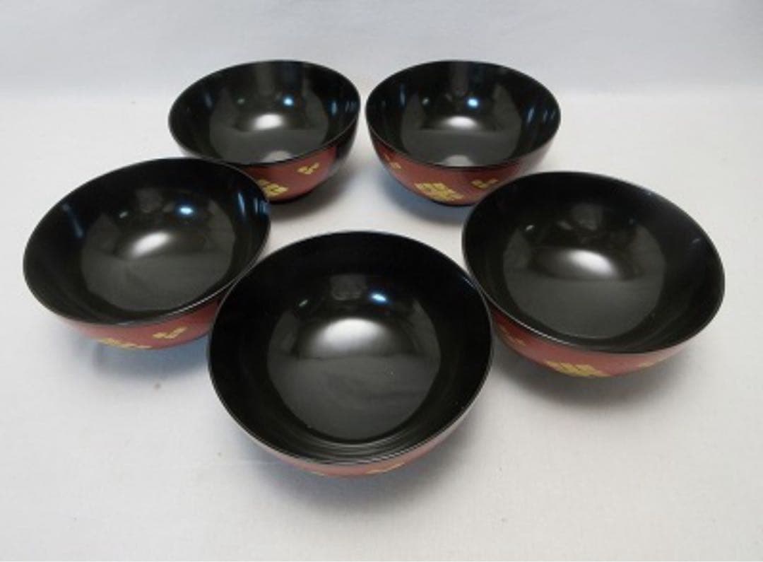 美品 懐石道具 木製 正法寺蒔絵 煮物椀 5客揃 内黒 おしゃれ 和食器