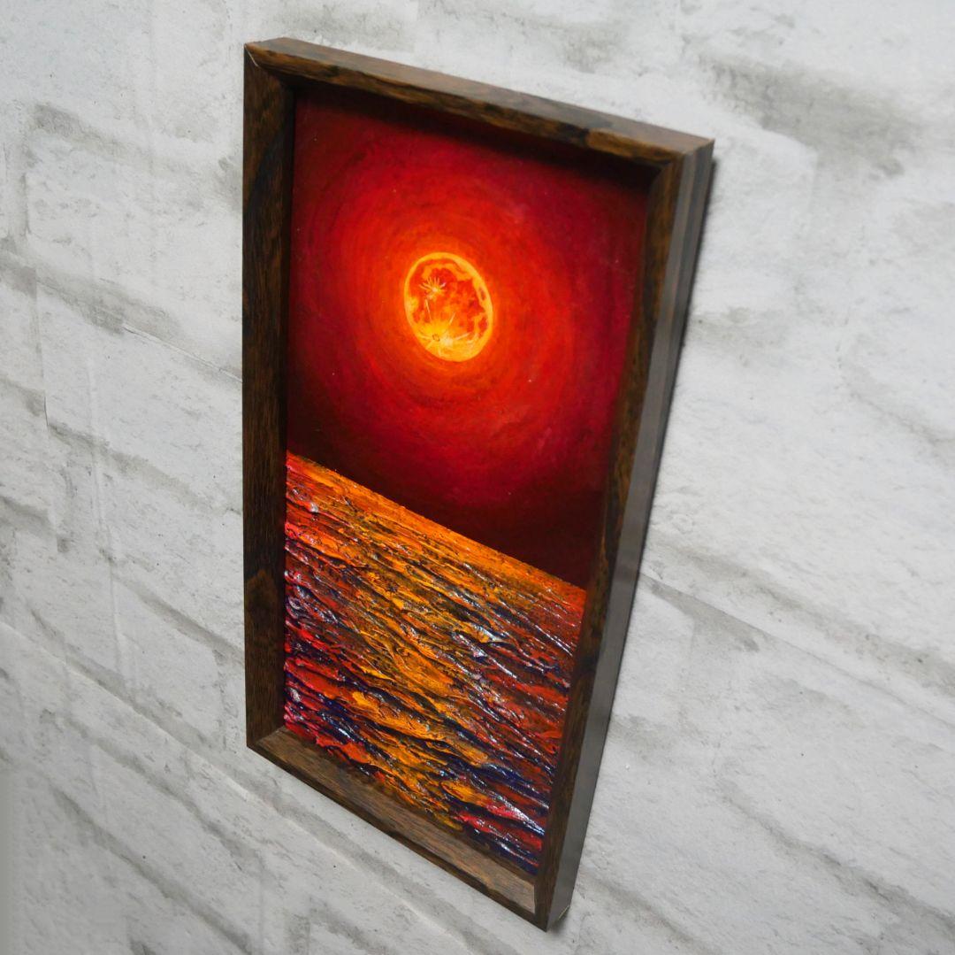 油絵 油彩 油彩画 絵 絵画 長方形ミニ絵画【オレンジ色の満月】