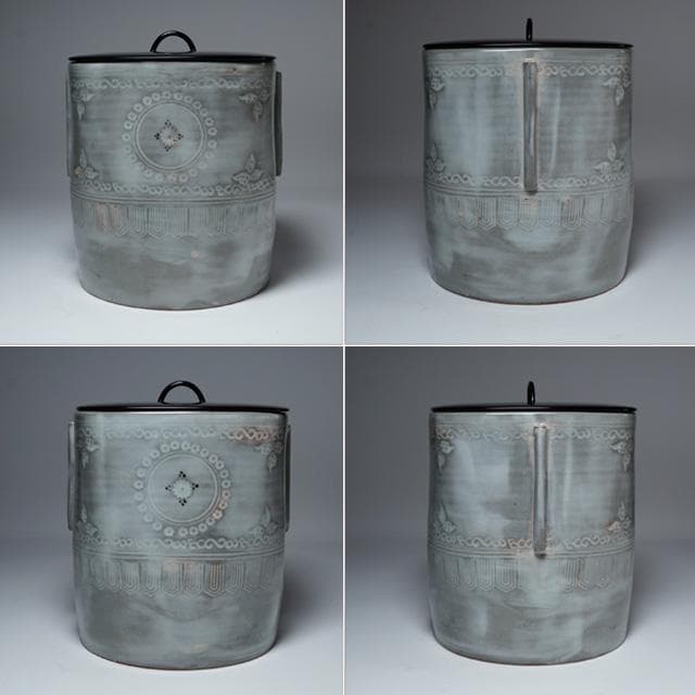 宮川香雲　狂言袴水指　共箱　茶道具　竜谷窯　京焼