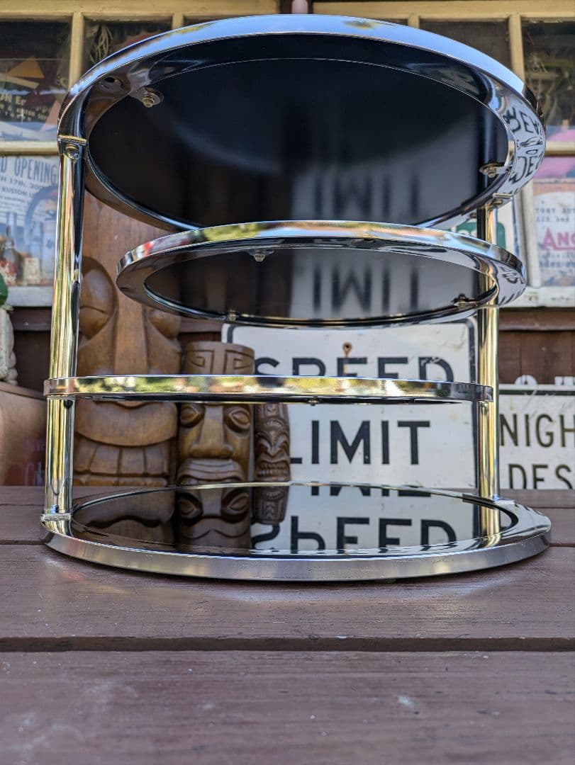 ミッドセンチュリー　スペースエイジ　ラウンドテーブル　強化ガラス　ガラステーブル