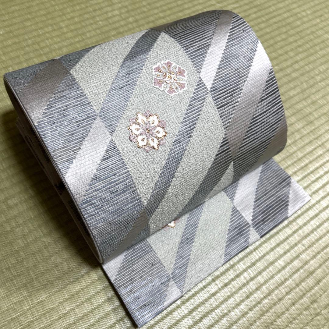 正絹　袋帯《幾何学　花紋様》