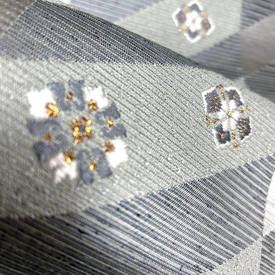 正絹　袋帯《幾何学　花紋様》