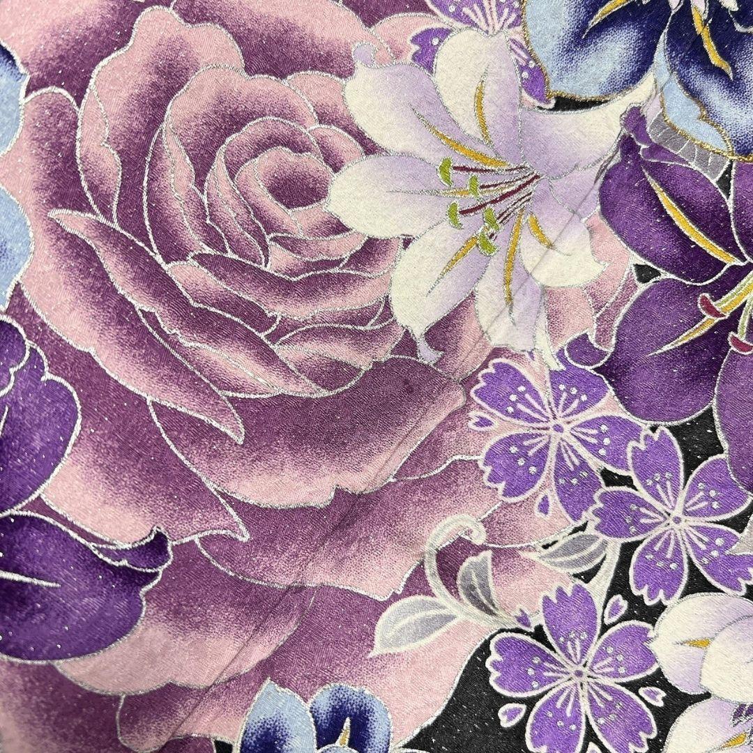 銀通し　刺繍　百合　薔薇模様　振袖　晴れの日　成人式　卒業式　着物　115p