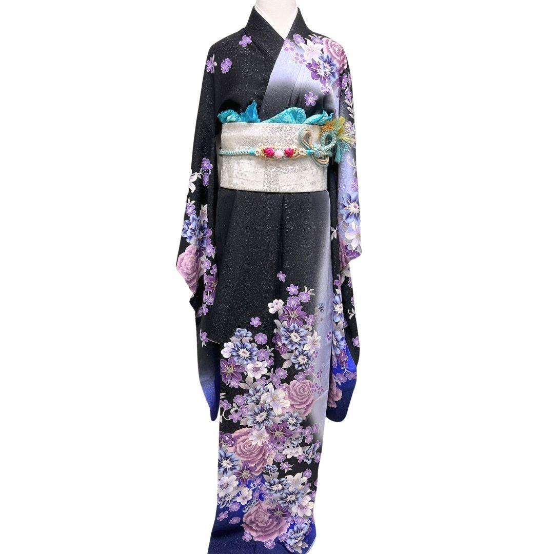 銀通し　刺繍　百合　薔薇模様　振袖　晴れの日　成人式　卒業式　着物　115p