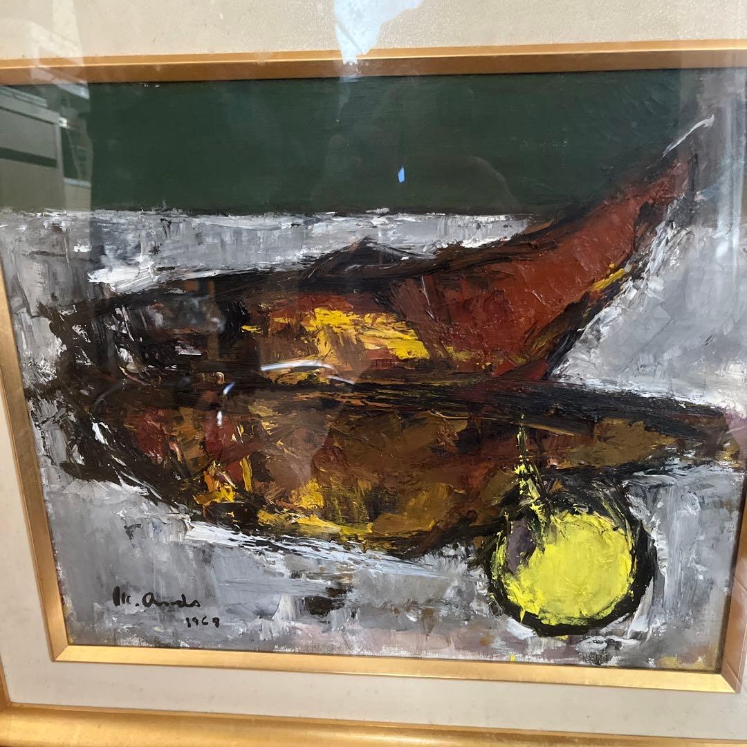 絵画　魚と何か　作者不明