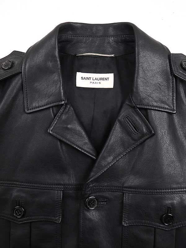 SAINT LAURENT PARIS ミリタリーレザージャケット 46