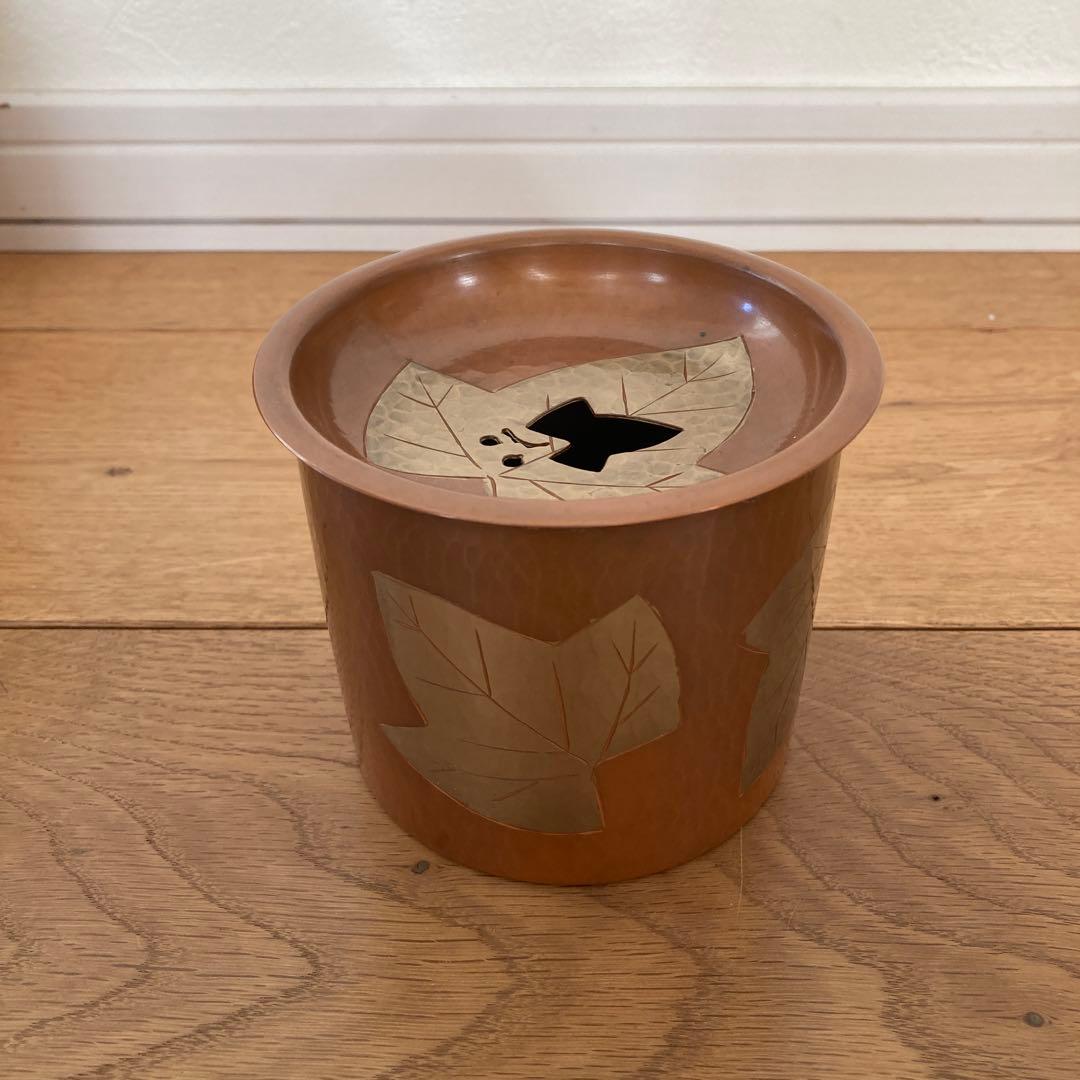 玉川堂　葉文　銅製　鎚起銅器　建水　茶こぼし　共箱　伝統工芸品