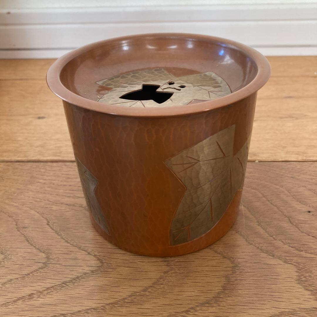 玉川堂　葉文　銅製　鎚起銅器　建水　茶こぼし　共箱　伝統工芸品