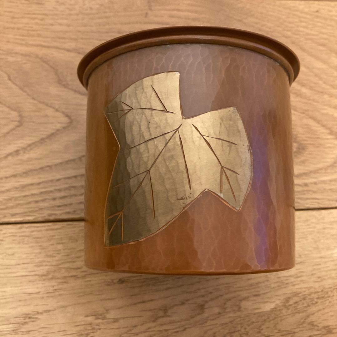 玉川堂　葉文　銅製　鎚起銅器　建水　茶こぼし　共箱　伝統工芸品