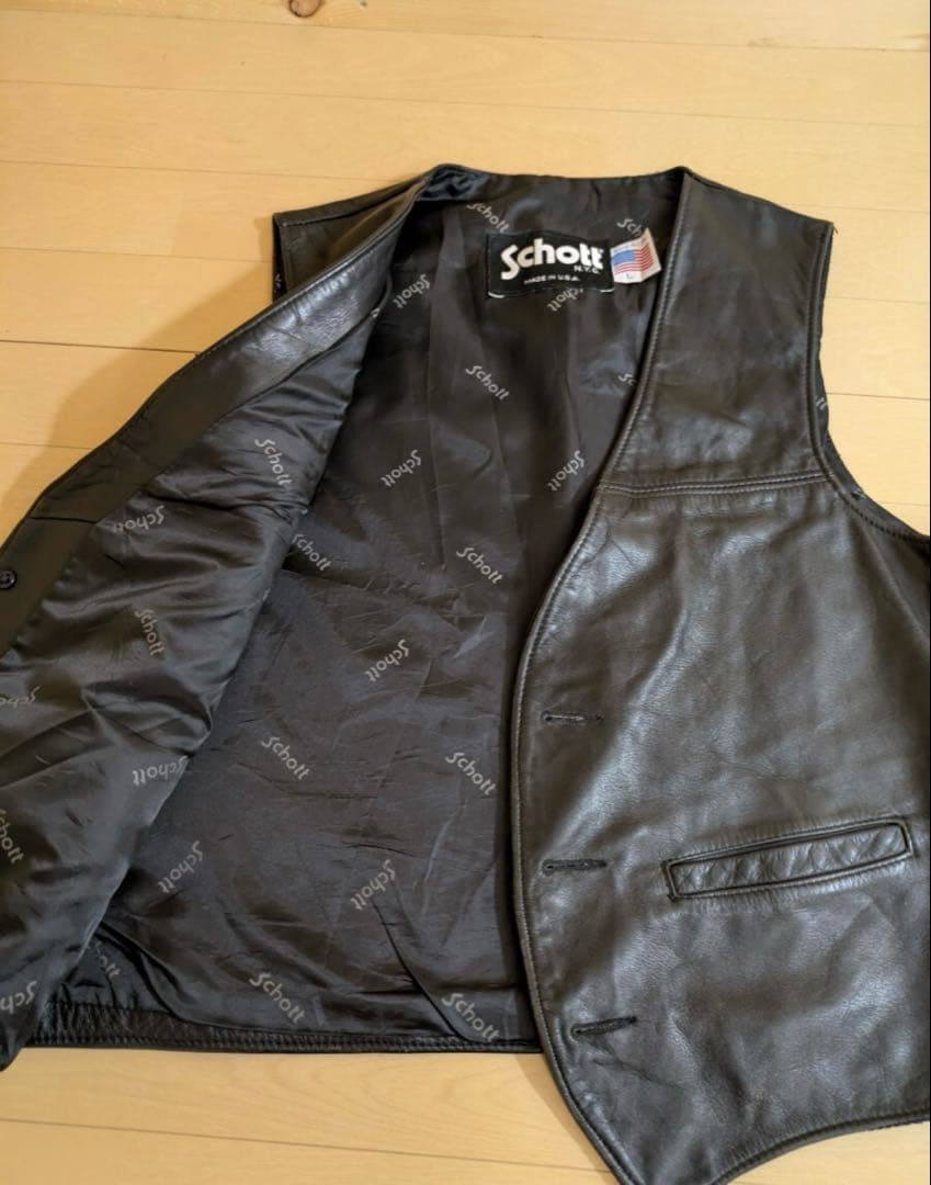 6*6様 Schott ショット vintage 黒 ブラック　レザーベスト L