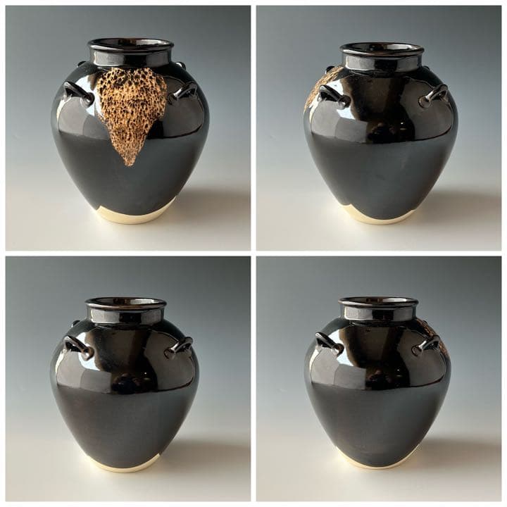 飾壷　かざり壷　天目釉　万代草山　共箱　網　三本組紐　口覆い付き　口切り　稽古