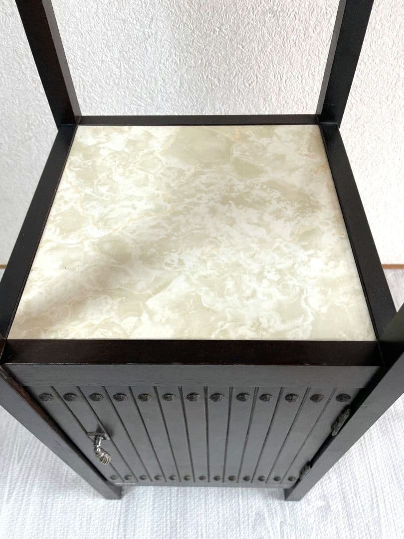 【アンティーク】カリモク 木製 電話台 FAX台 収納棚 昭和レトロ 古家具