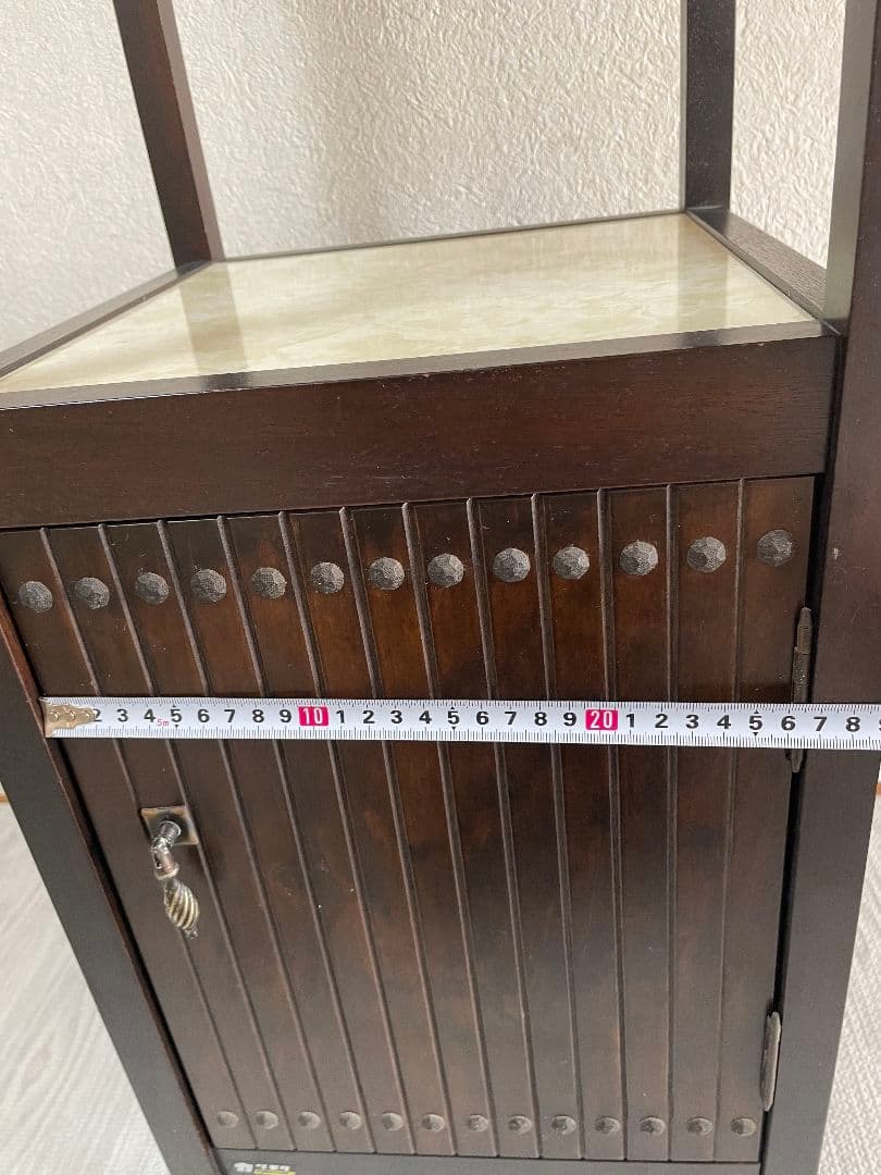 【アンティーク】カリモク 木製 電話台 FAX台 収納棚 昭和レトロ 古家具