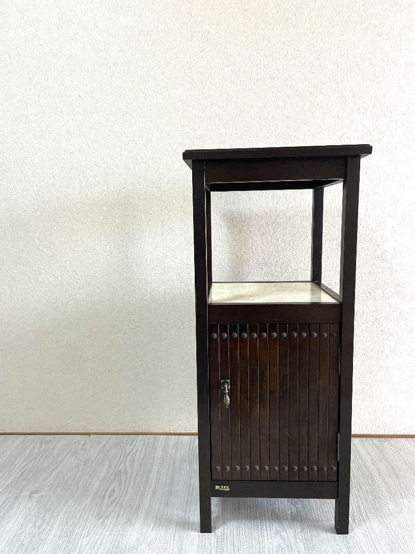 【アンティーク】カリモク 木製 電話台 FAX台 収納棚 昭和レトロ 古家具