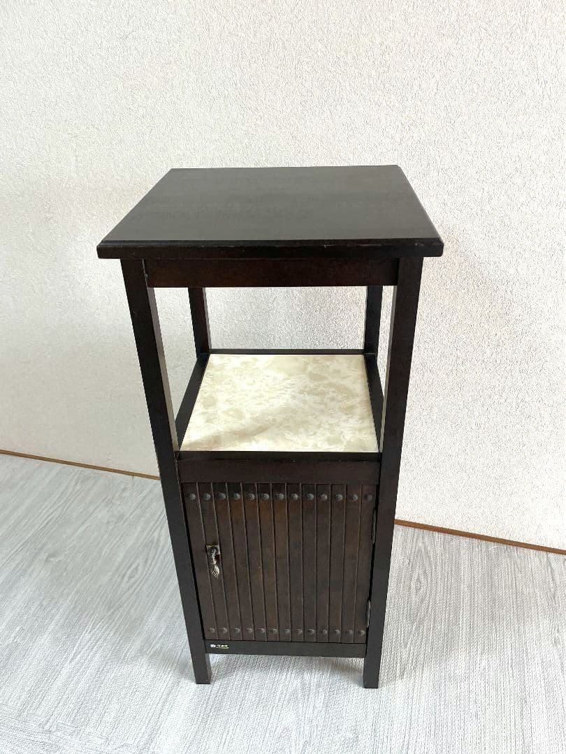 【アンティーク】カリモク 木製 電話台 FAX台 収納棚 昭和レトロ 古家具