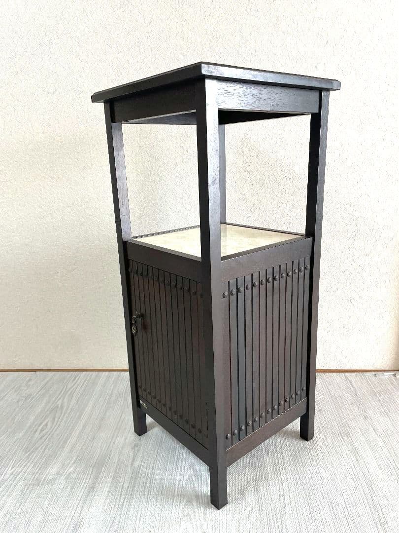 【アンティーク】カリモク 木製 電話台 FAX台 収納棚 昭和レトロ 古家具