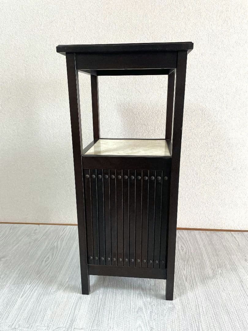 【アンティーク】カリモク 木製 電話台 FAX台 収納棚 昭和レトロ 古家具