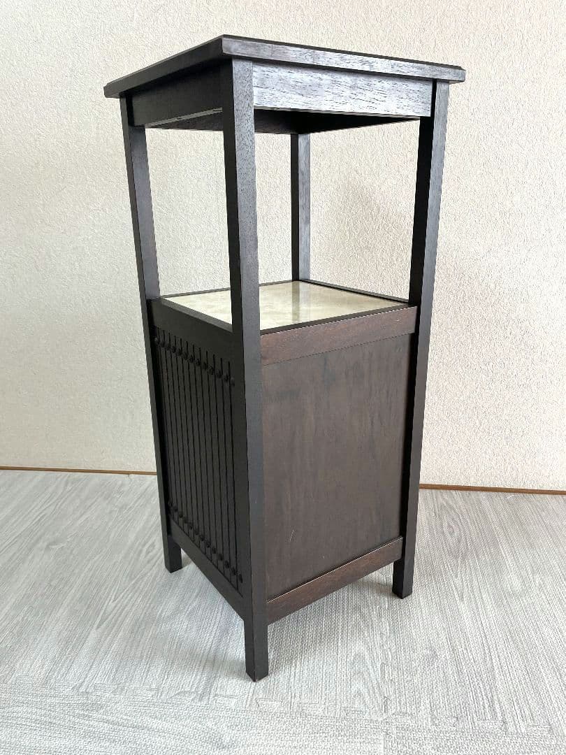 【アンティーク】カリモク 木製 電話台 FAX台 収納棚 昭和レトロ 古家具