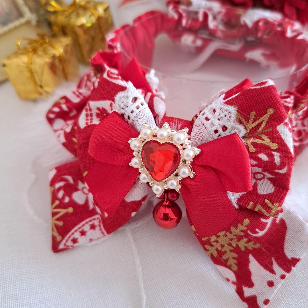 クリスマス短毛ファーシュシュ(赤×白)わんちゃん猫ちゃん用