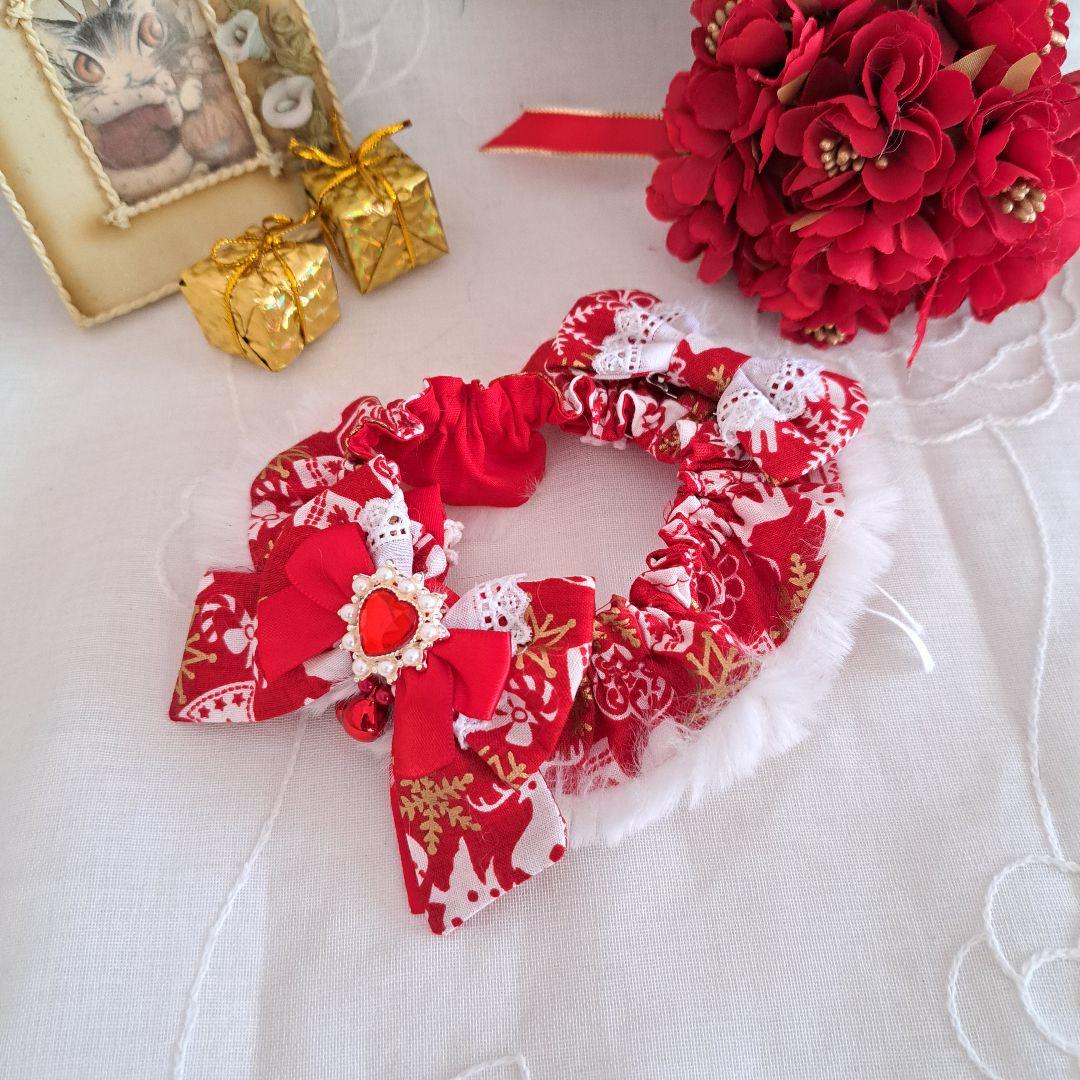 クリスマス短毛ファーシュシュ(赤×白)わんちゃん猫ちゃん用