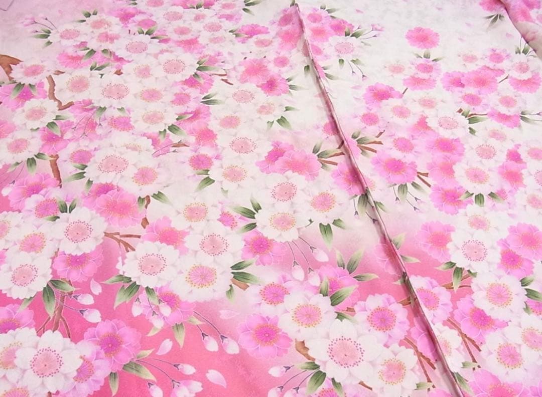 豪華振袖　仮絵羽　八重桜　暈し染め　正絹　未使用品　身丈178cm（肩から）