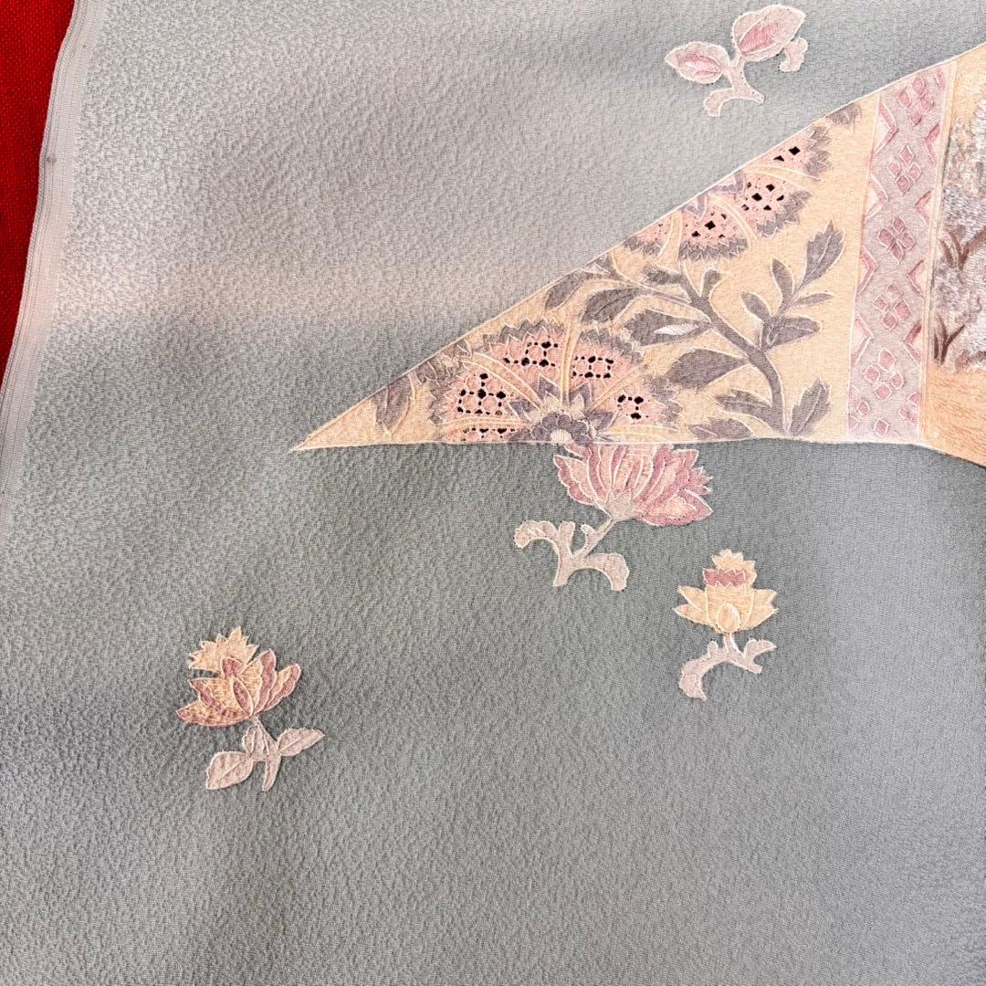 色無地反物　蘇州刺繍 未使用　アイスブルー