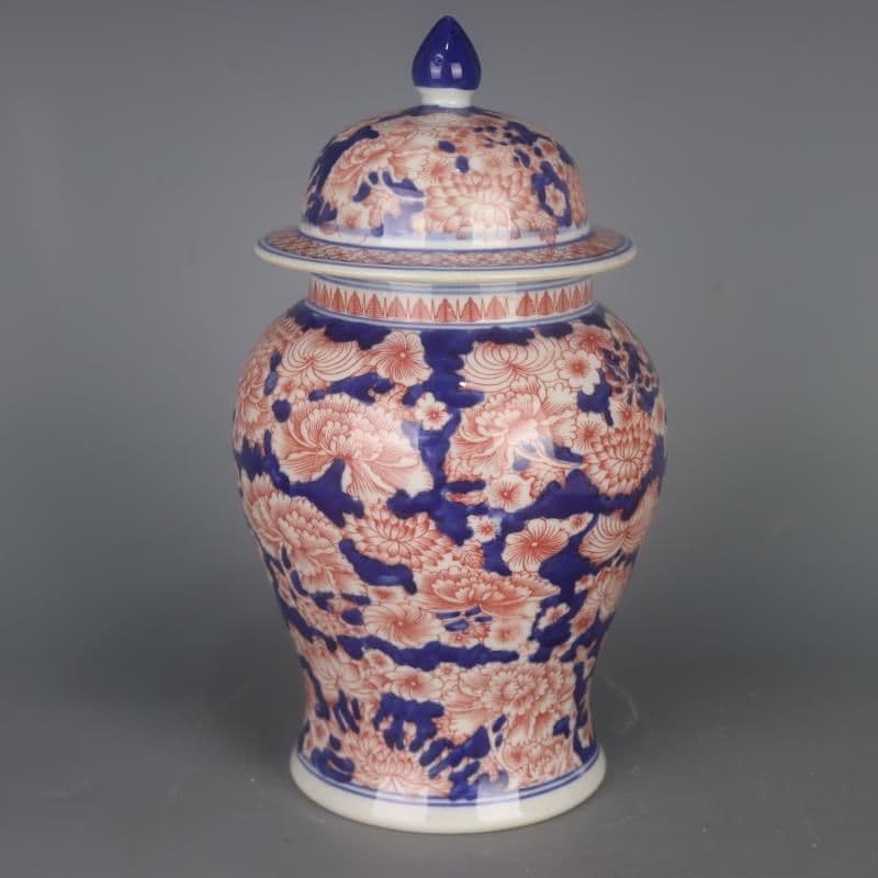 青花釉裏紅万模様将軍壺 景徳鎮 陶磁器 装飾品 現代工芸品美術品 置物