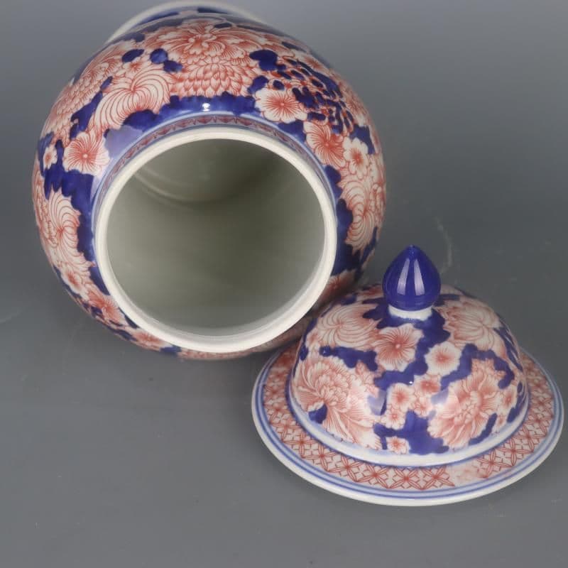 青花釉裏紅万模様将軍壺 景徳鎮 陶磁器 装飾品 現代工芸品美術品 置物