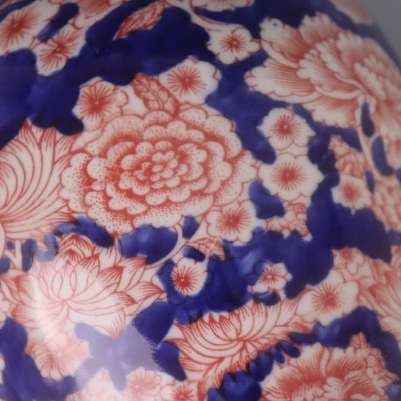 青花釉裏紅万模様将軍壺 景徳鎮 陶磁器 装飾品 現代工芸品美術品 置物