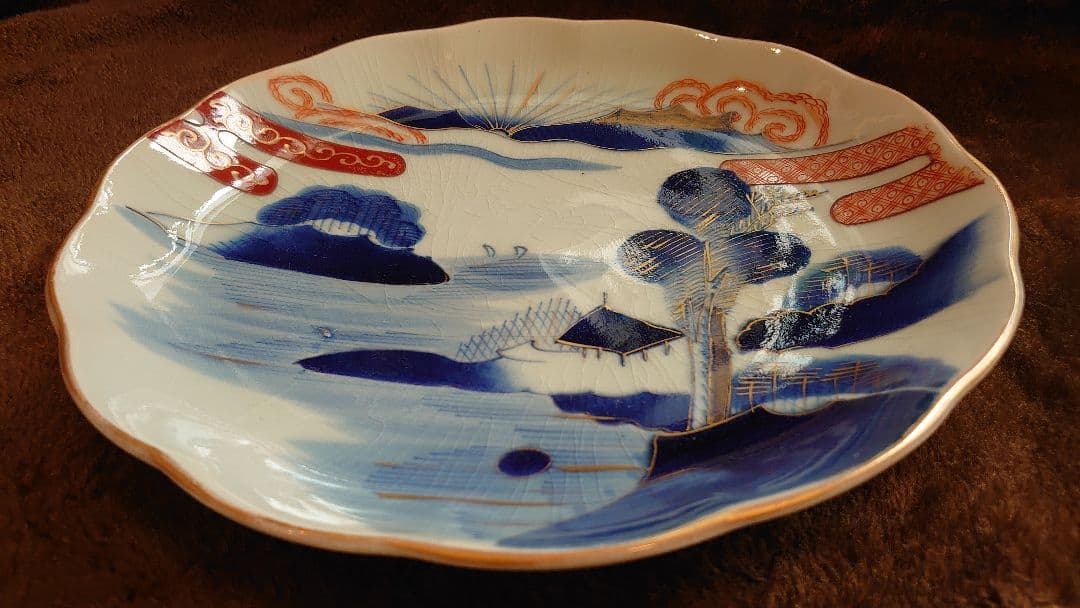 古伊万里　伊万里　色絵　金襴手　富士山　大皿　１客
