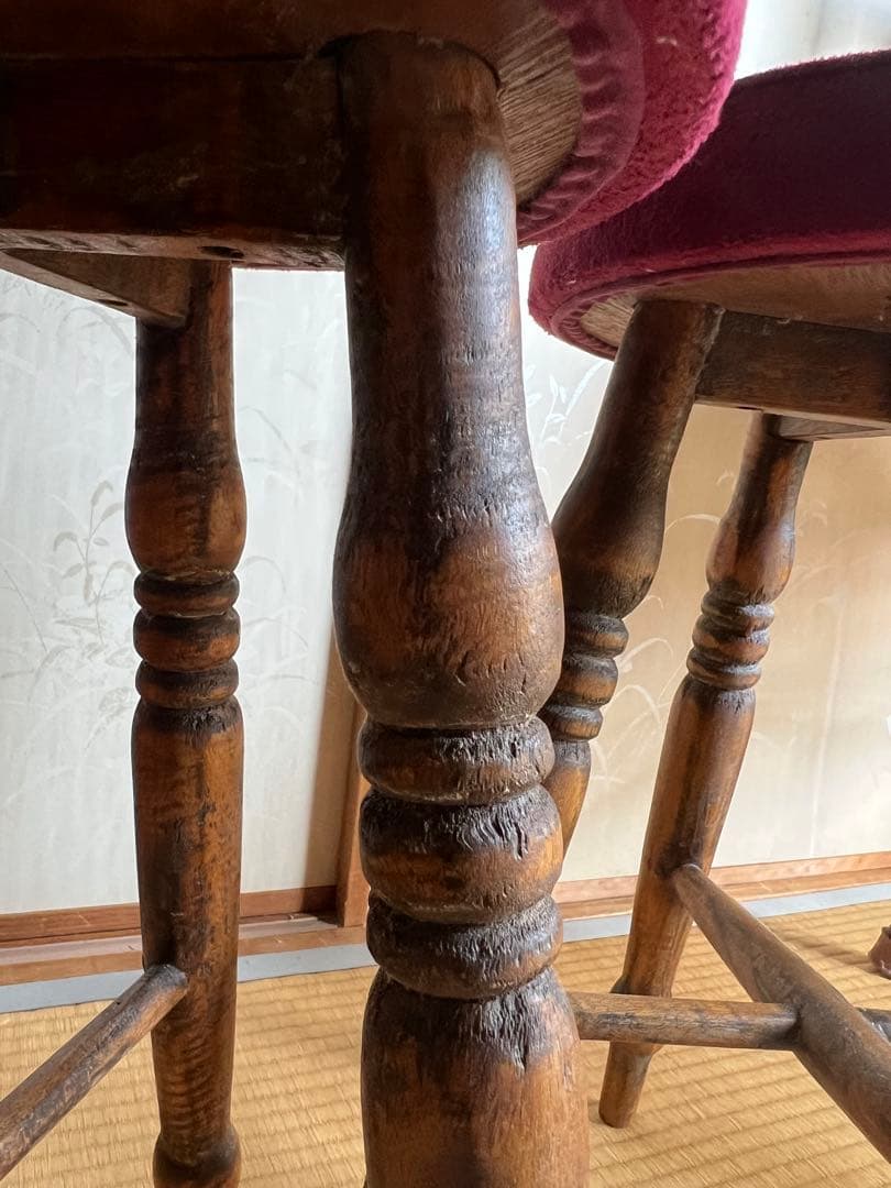 old maison アンティークチェア　スツール　丸椅子　木製＋布貼り　3脚