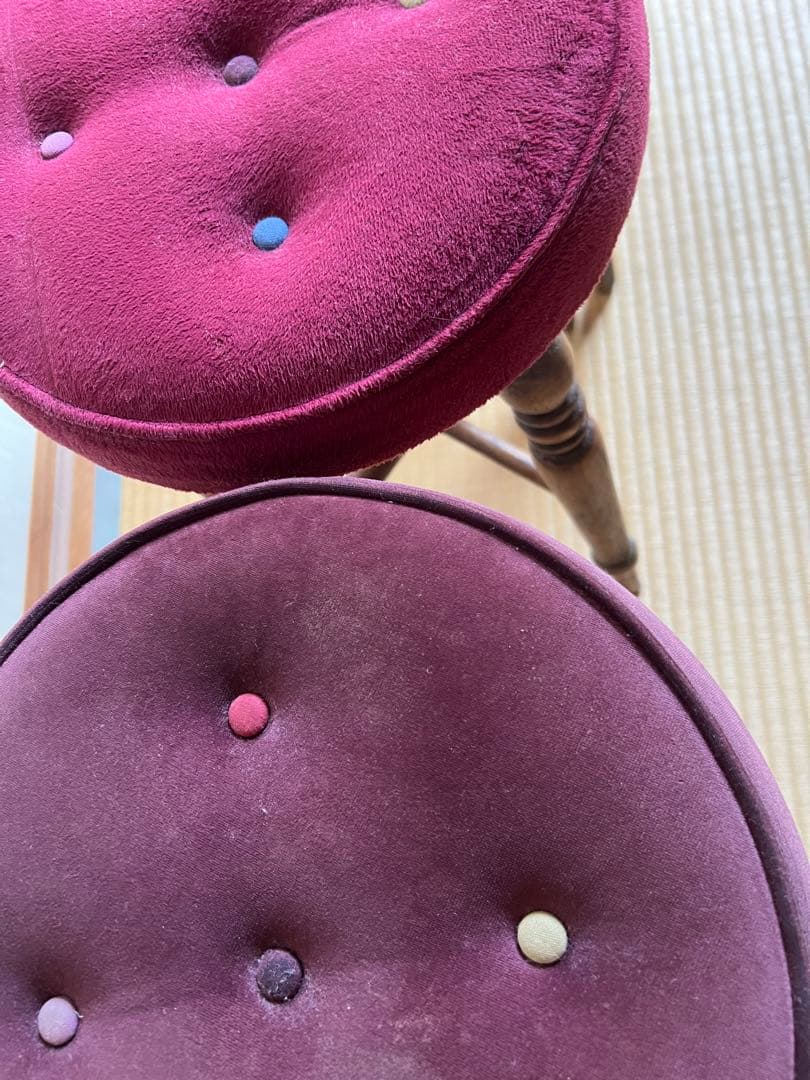 old maison アンティークチェア　スツール　丸椅子　木製＋布貼り　3脚