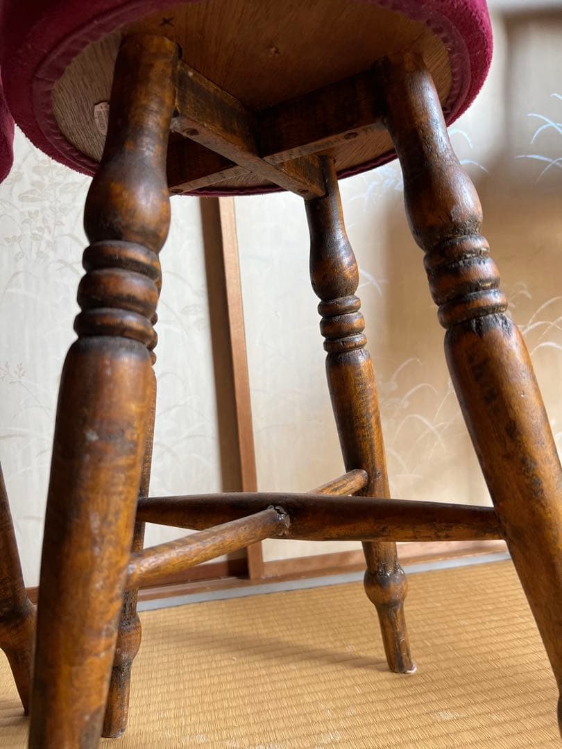 old maison アンティークチェア　スツール　丸椅子　木製＋布貼り　3脚