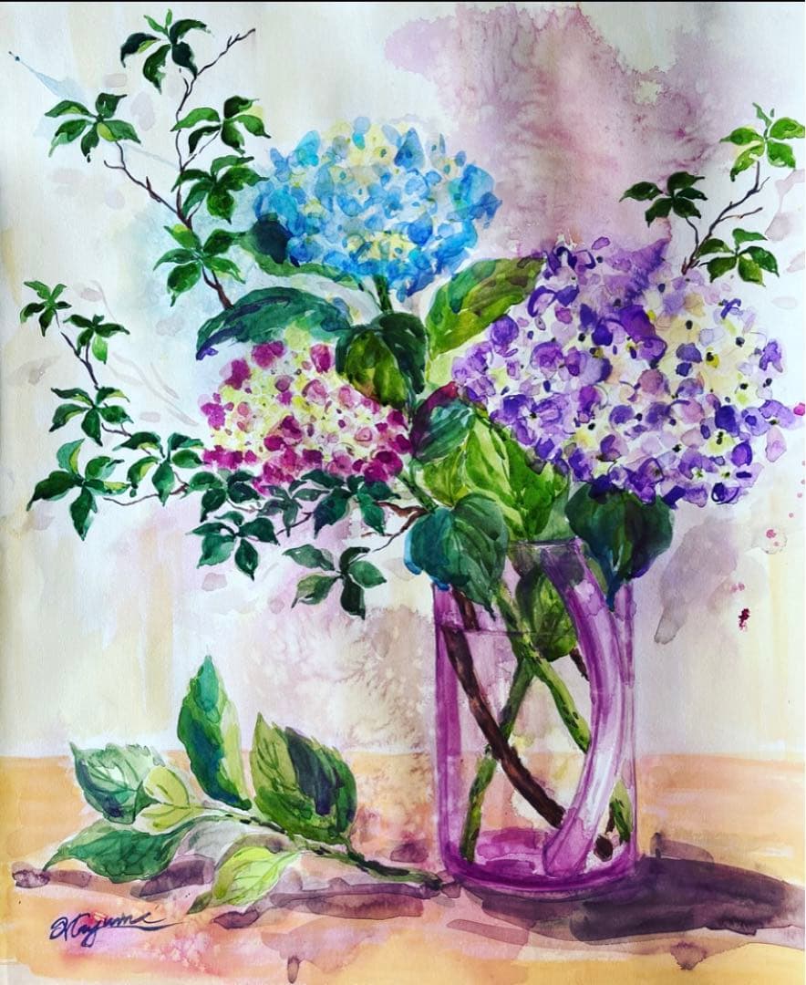 あじさい　水彩画　原画