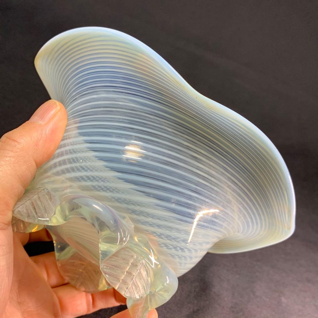 K644⭐︎乳白ぼかし 優美なドレープ イエロー 螺旋模様 和ガラス 糸巻柄