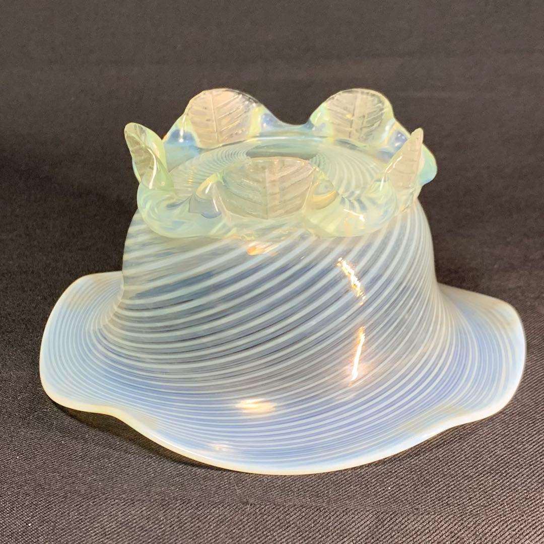 K644⭐︎乳白ぼかし 優美なドレープ イエロー 螺旋模様 和ガラス 糸巻柄