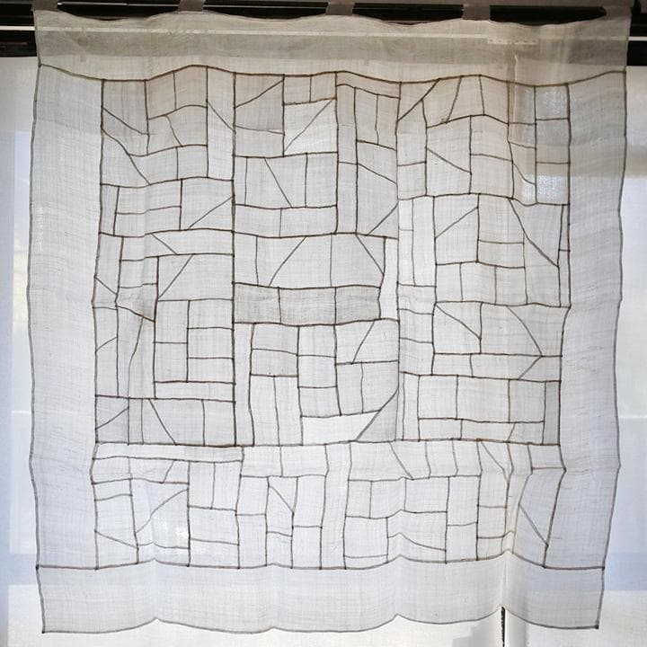 韓国 ポジャギ 手縫い 正方形 棒通しあり　100×100cm モシ 麻