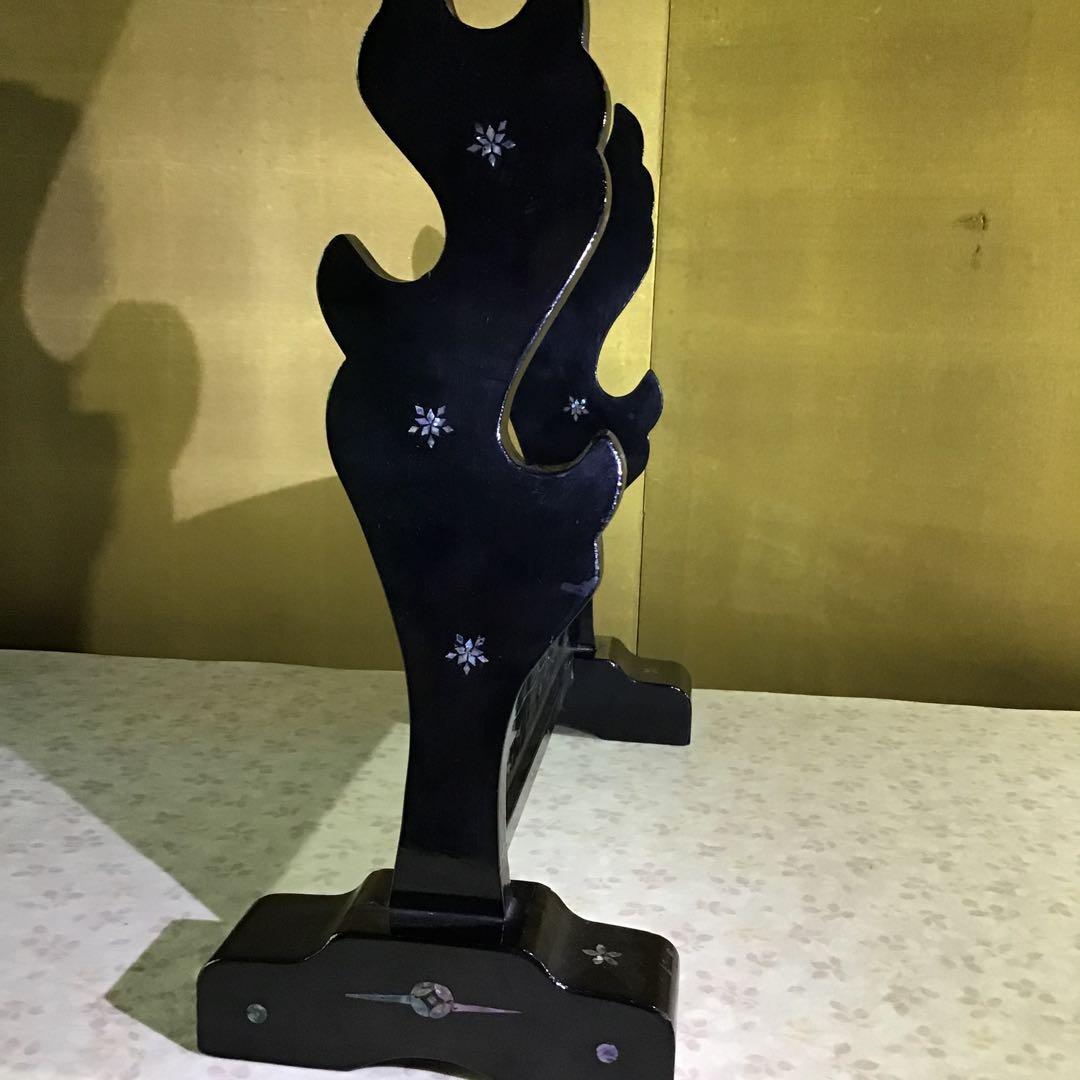 高級漆塗り夜光貝螺鈿　大小3本掛　刀掛　時代物　　　　　　　書1