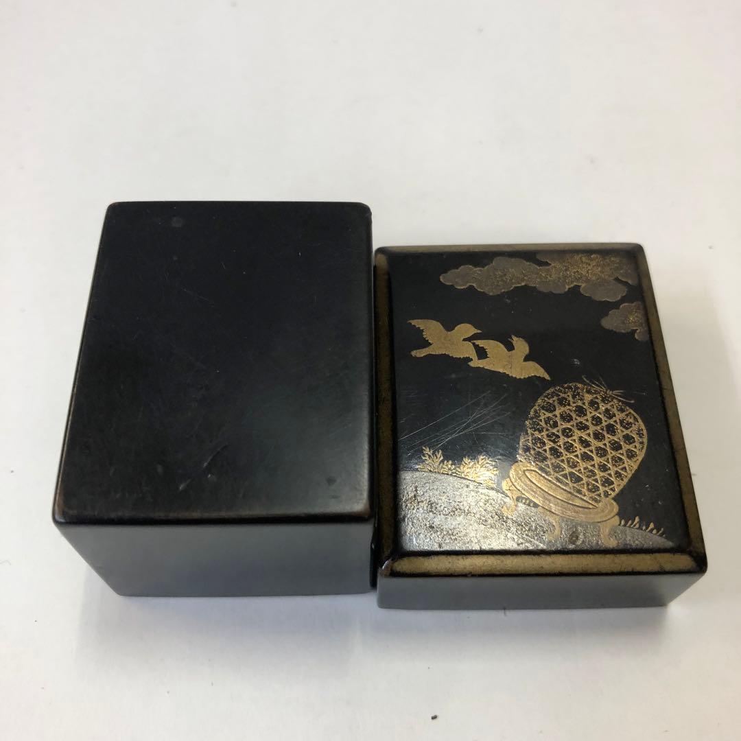 骨董品　箏爪箱　漆器小箱　金蒔絵鳥籠図柄　アンティーク　木製　小物入
