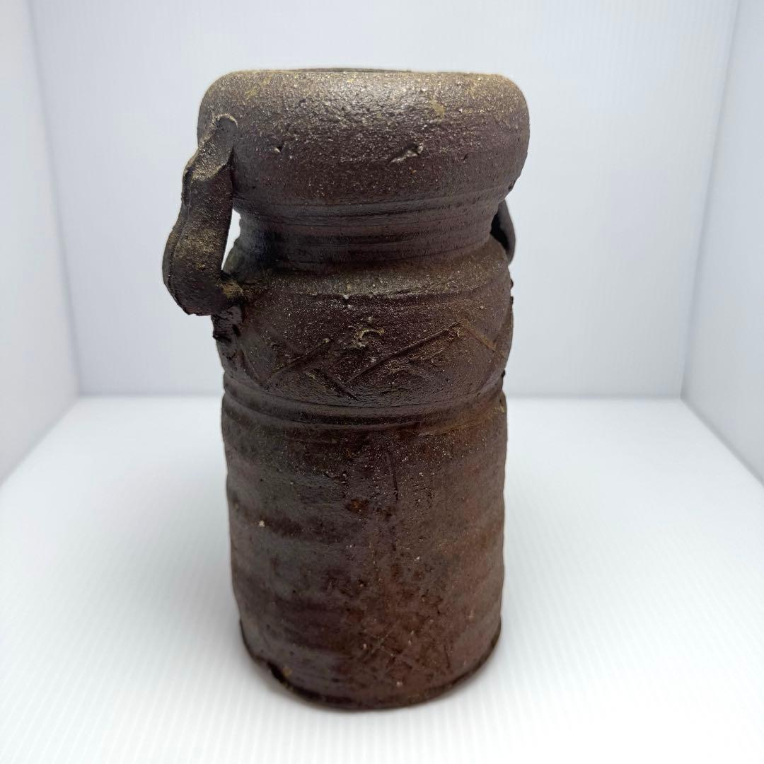 新品 越前焼 陶器 持ち手付き 花入 花瓶 花生 花器 伝統工芸 美術品 共箱