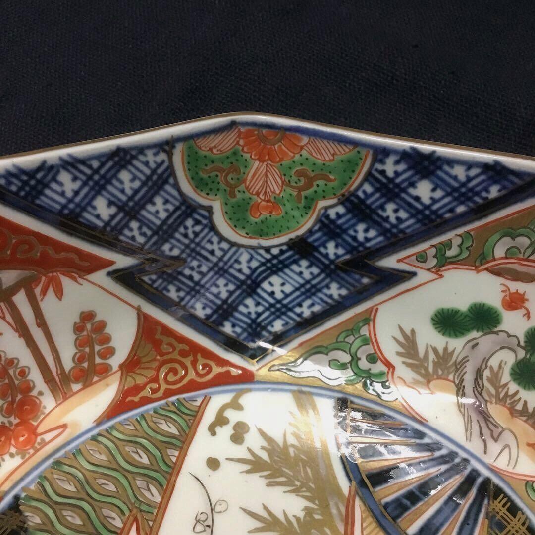 伊万里焼 色絵 草花紋様 八角 七寸深鉢 /骨董/時代物