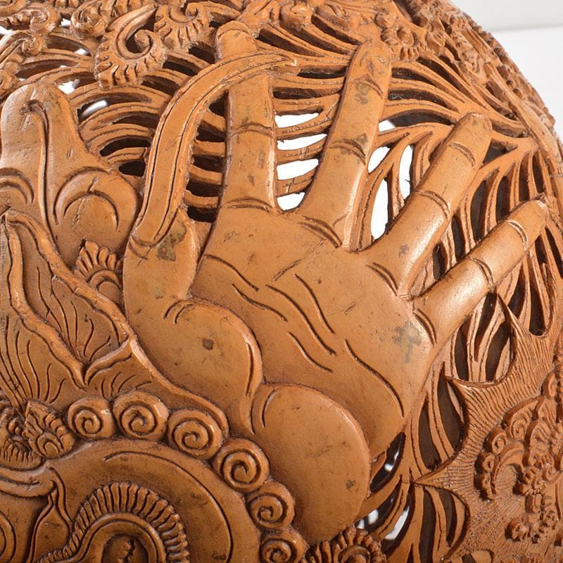 仏教美術　椰子の実彫刻　神獣透　ランプシェード　C　R7318