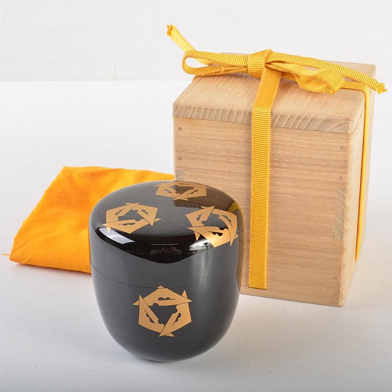 茶道具　鱗鶴蒔絵　大棗　堀内宗完(兼中斎)極め箱　M　R7198